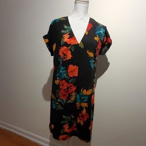 A New Day Black bright floral V Neck Dress Small S